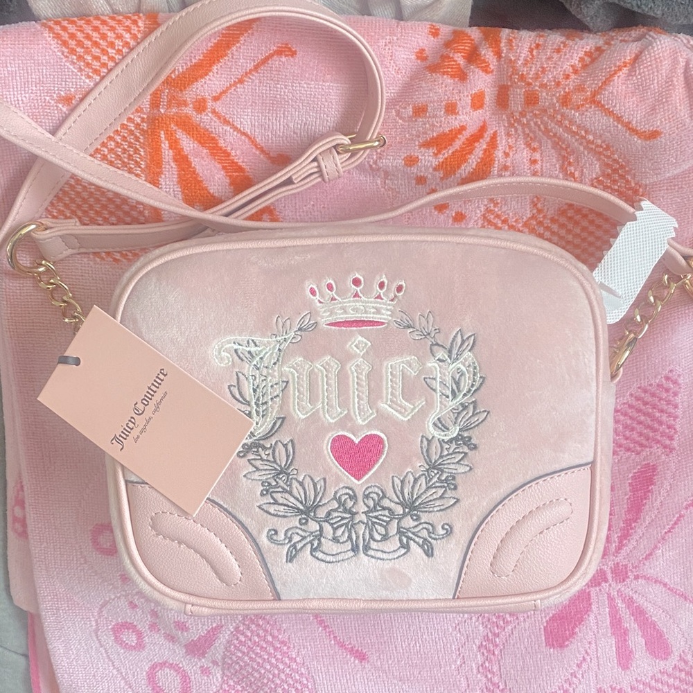 Juicy Couture Pink Diamond Heritage Crossbody Embroidered NWT